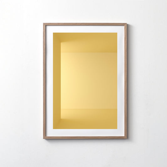 Kunstdruck im Bilderrahmen, Motiv gelb monochromer Raum, Titel Styr I