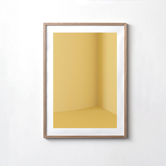 Kunstdruck im Bilderrahmen, Motiv gelb monochrome Raumecke, Titel Styr II
