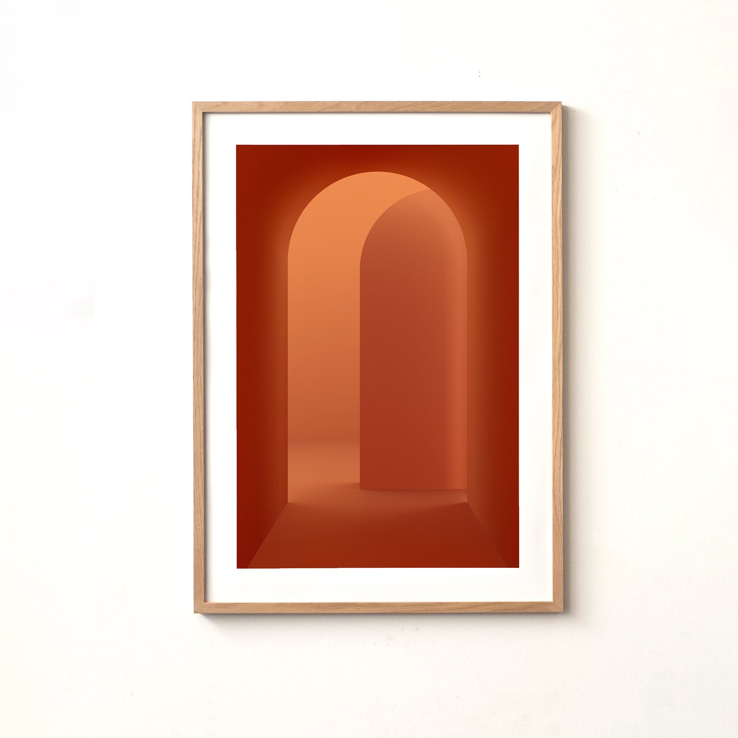 Kunstdruck im Bilderrahmen, Motiv rot monochromer Rundbogen, Titel Terra I, Baukunst Rene Kersting, Köln