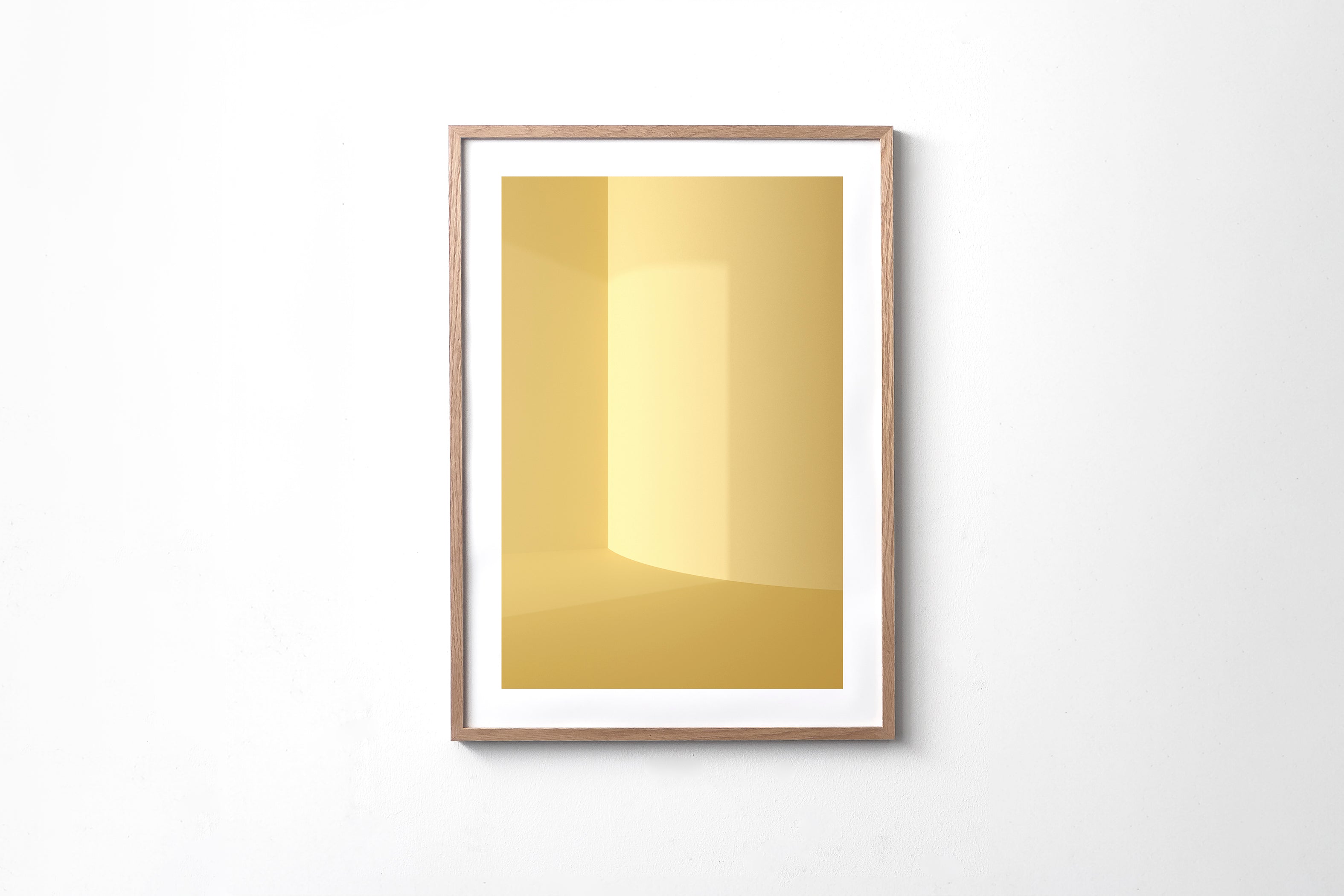 Kunstdruck im Bilderrahmen, Motiv gelb monochromer Raum, Titel Styr III, Baukunst Rene Kersting, Köln