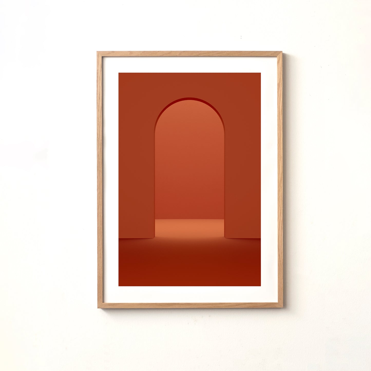 Kunstdruck im Bilderrahmen, Motiv rot monochromer Rundbogen, Titel Terra II